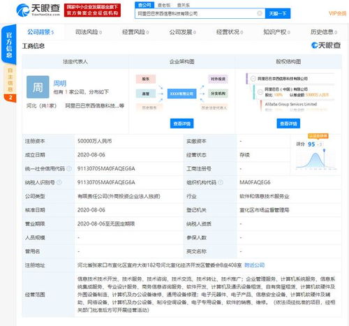 阿里巴巴新成立全資子公司，注冊資本5億專注計算機軟硬件
